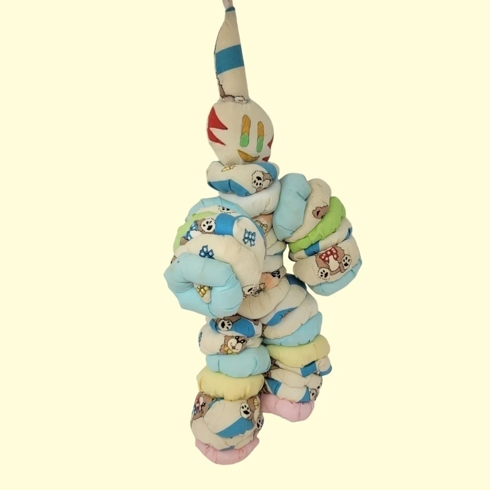 Yoyo Clown Rag Doll Fabric vintage cloth Handmade Toy 15” Rustic Folk Art T55
